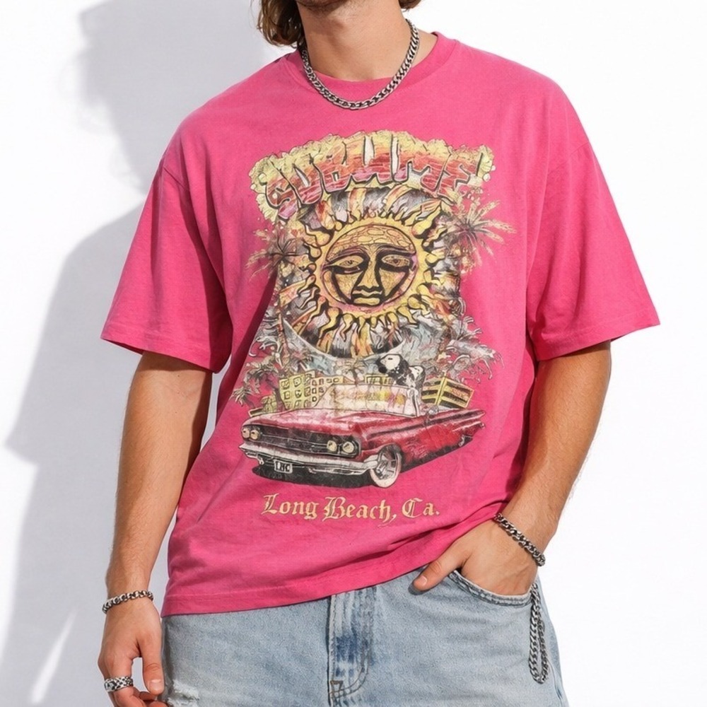 Sublime Graphic T Shirt Large Long Beach CA Sun Band Tee Pink Distressed Y2K H&M